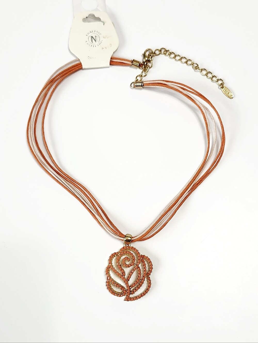 VCLM Rose Multi-Strand Coral Pendant Cord Necklace - Picture 4 of 8